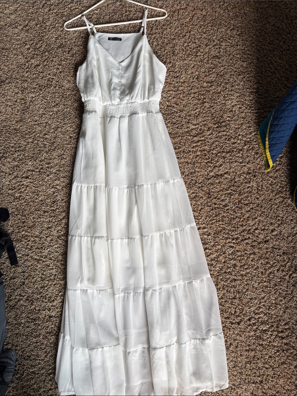 Sleeveless White Tiered Maxi Dress with Smocked Waist